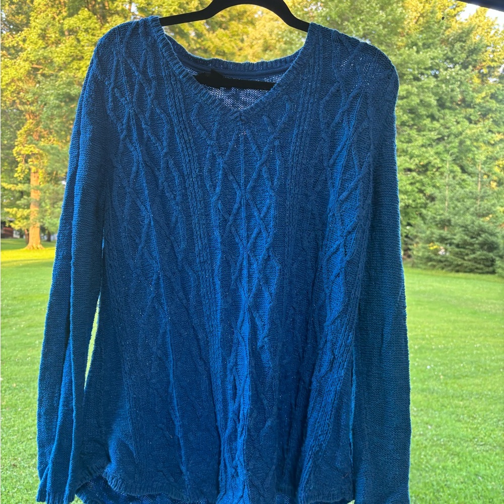 Style & Co. Blue V-Neck Sweater Cable Knit